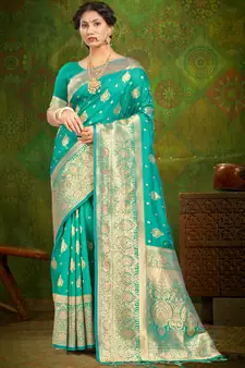 Sangam Prints Sea Green Banarasi Silk Woven Work Traditional Tassels Saree