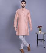 Peach printed banarasi silk kurtas for men
