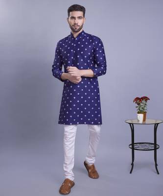 Blue printed banarasi silk men-kurtas 1