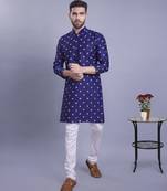 Blue printed banarasi silk men-kurtas
