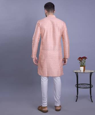 Peach printed banarasi silk kurtas for men 2