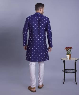 Blue printed banarasi silk men-kurtas 2