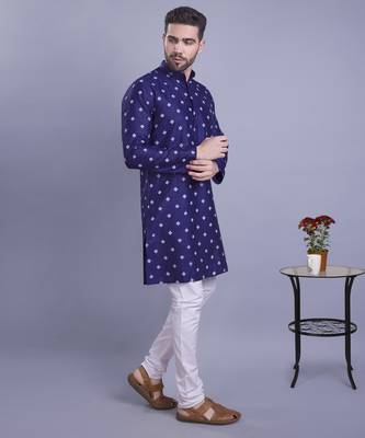 Blue printed banarasi silk men-kurtas 3