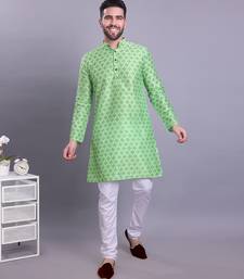 Green printed banarasi silk kurtas for men