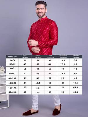 Red printed banarasi silk kurtas for men 5