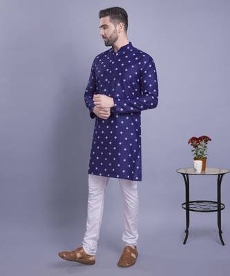 Blue printed banarasi silk men-kurtas 4