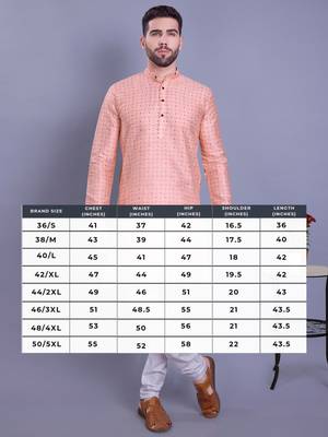 Peach printed banarasi silk kurtas for men 5