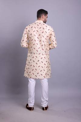Beige printed banarasi silk kurtas for men 2