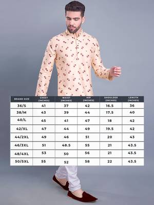 Beige printed banarasi silk kurtas for men 5