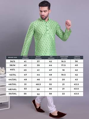 Green printed banarasi silk kurtas for men 5