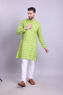 Green printed cotton men-kurtas 1