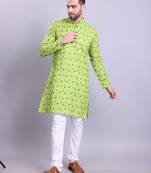Green printed cotton men-kurtas