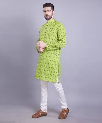 Green printed cotton men-kurtas 3