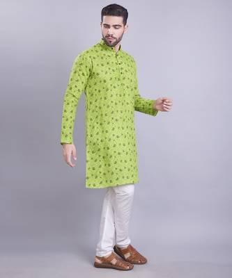 Green printed cotton men-kurtas 4