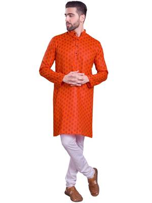 Orange printed cotton men-kurtas 2