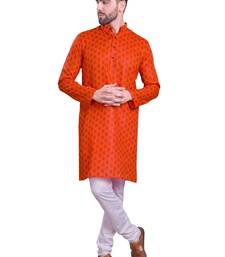 Orange printed cotton men-kurtas