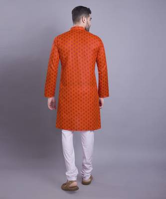 Orange printed cotton men-kurtas 3