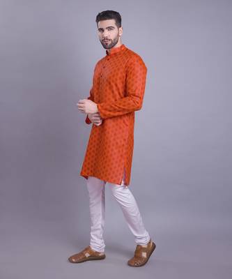 Orange printed cotton men-kurtas 4