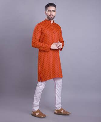 Orange printed cotton men-kurtas 1