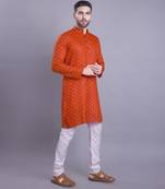 Orange printed cotton men-kurtas