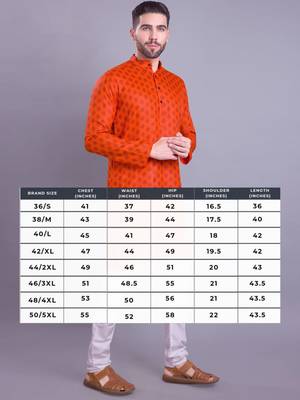 Orange printed cotton men-kurtas 5