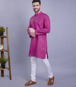 Pink printed cotton men-kurtas