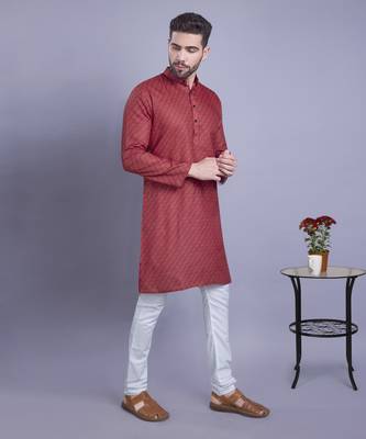 Red printed cotton men-kurtas 4