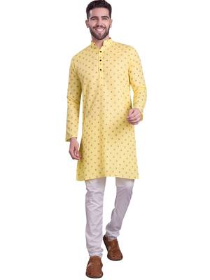 Yellow printed cotton men-kurtas 2