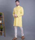 Yellow printed cotton men-kurtas