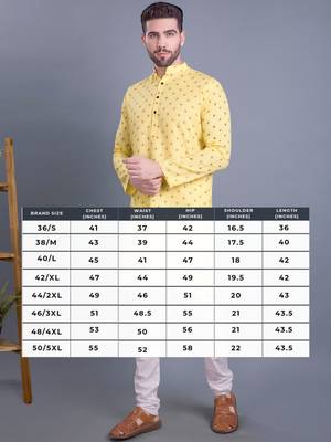 Yellow printed cotton men-kurtas 5