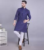 Blue printed cotton men-kurtas