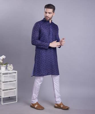 Blue printed cotton men-kurtas 4