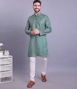 Green printed cotton men-kurtas