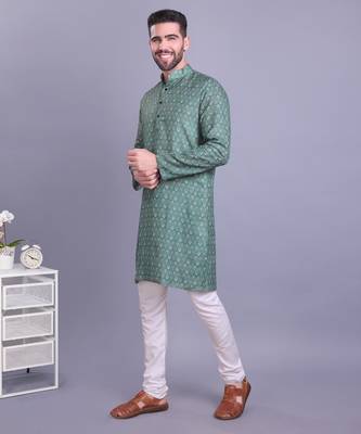 Green printed cotton men-kurtas 3