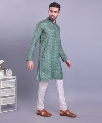 Green printed cotton men-kurtas 4