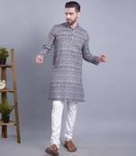Green printed cotton men-kurtas