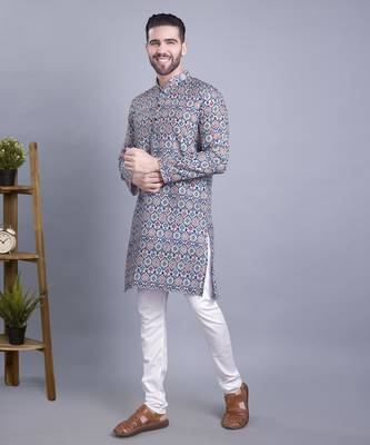 Green printed cotton men-kurtas 3