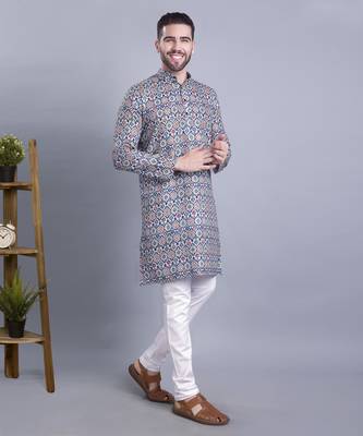 Green printed cotton men-kurtas 4