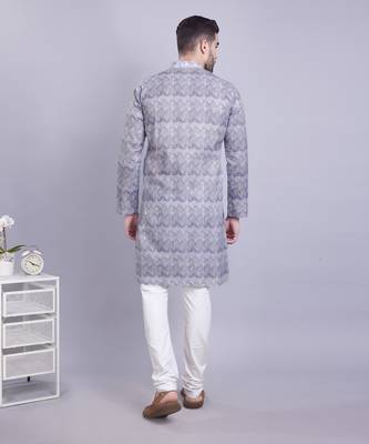 Grey printed cotton men-kurtas 2
