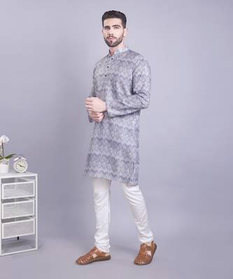 Grey printed cotton men-kurtas 3