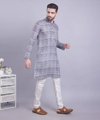 Grey printed cotton men-kurtas 4