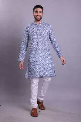 Blue printed cotton men-kurtas 1