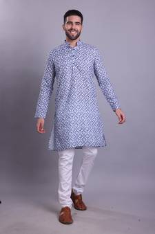 Blue printed cotton men-kurtas
