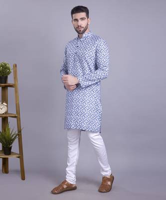 Blue printed cotton men-kurtas 4
