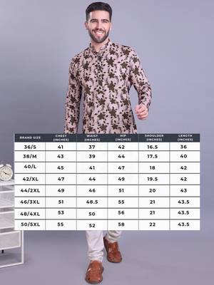 Beige printed cotton men-kurtas 5