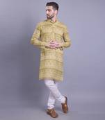 Yellow printed cotton men-kurtas