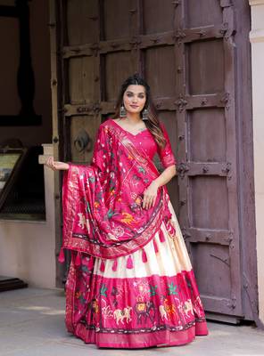 Women's Dola Silk With Printed with foil work Lehenga Choli For Wedding  1