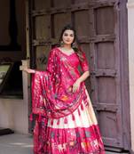 Women's Dola Silk With Printed with foil work Lehenga Choli For Wedding 