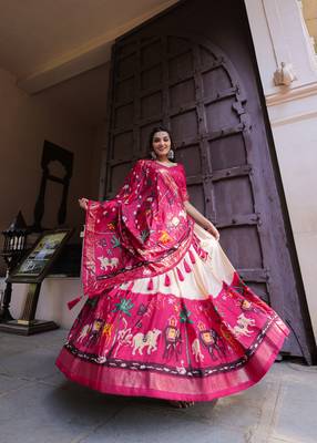 Women's Dola Silk With Printed with foil work Lehenga Choli For Wedding  3