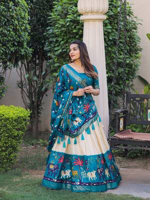Women's Dola Silk With Printed with foil work Lehenga Choli For Wedding  1